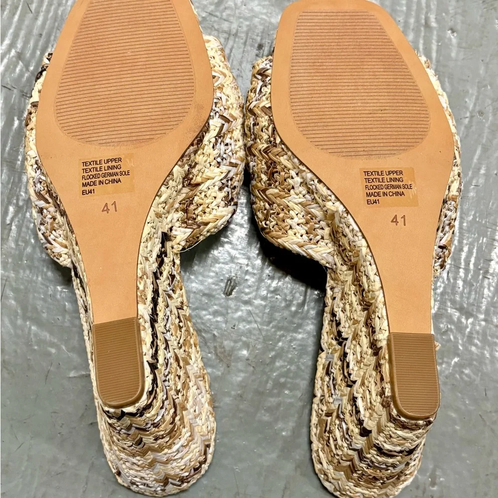 Anthropologie Katia Raffia Slip On Wedges Size 41 / 10 Multi Woven Sandals